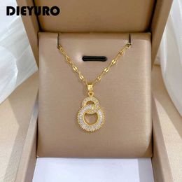 Pendant Necklaces DIEYURO 316L stainless steel cross circular pendant necklace suitable for women new luxury necklace charm chain Jewellery gift party d240522