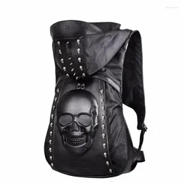 Backpack 2024 Fashion Personality 3D Skull Leather Rivets With Hood Cap Apparel Bag Cross Bags Hiphop Man 585