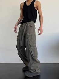 Pantaloni da uomo strade retrò tasche di grandi dimensioni casual che coprono maschi e femmine nuovi pantaloni a gamba dritta in vita alti estivi y240522