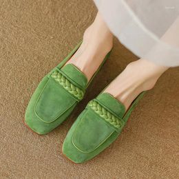 Casual Shoes 2024 Spring Women Shallow Green Flats Square Toe Weaved Strap Design Espadrilles Slip On Brown Moccasins Femininos