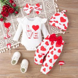 Clothing Sets Prowow 0-18M Infants Baby Valentine's Day Outfits For Girls Love Bodysuit Bowknot Heart Pants Hat Headband 4pcs Born