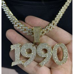 Bling Mens Necklace Year 1990 Lab Diamond Iced Out Custom Pendant Hip Hop Jewellery