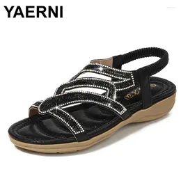 Casual Shoes YAERNI Bohemia Summer Women Ladies Flat Crystal Sandal Beach Peep Toe British Wind Wedge Heel Sandals