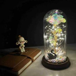 Decorative Objects Figurines The enchanting beauty of the Milky Way Rose and Beast in hot LED with fairy lights on dome is used as a Valentines Day gift H240521 VR8X