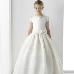 Christening dresses Flower Girl Dress Vintage Ivory Satin Pearl Top with Bow Used for Wedding Birthday Party Princess Dress Baptist Party Clothing Q240521
