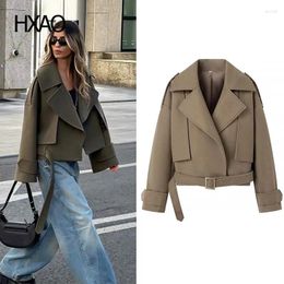 Women's Jackets HXAO Wool Blends Coats Women Winter Jacket Crop Elegant Coat Woman Overcoats Female Long Sleeve Outerwear