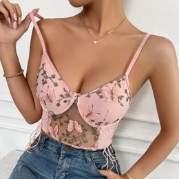 Women's Tanks Fashionable Spring/Summer Sexy Spicy Girl Wrapped Chest Slim Fit Mesh Open Back Strap Small Crop Top Women Clothing YXQ03