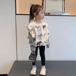 Girls 'Herbstanzug Prinzessinstil gefälschter zweiteiliger Pullover + Leggings Set Frühlingskleidung All-Match Fashion Children's Clothing L2405 L2405