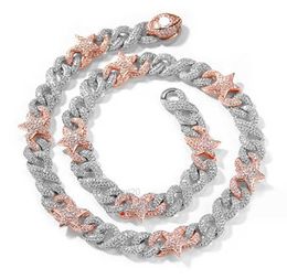 Designer Cuban Link Chain Chains 10mm Mens Iced Rose Star Cuban Link Chain 14k White Gold Diamond Fill Real Cubic Zirconia Choker 7-20inch