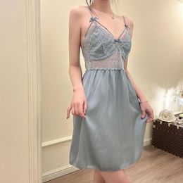 Women's Sleepwear Loungewear Nightgown Nightdress Spaghetti Lingerie Lace Dressing Satin Strap Dress Gown Sexy Summer Chemise Women