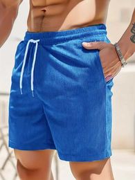 Men's Shorts New mens loose shorts summer corduroy casual five point beach pants large drawstring sports shorts mens fitness pants J240522