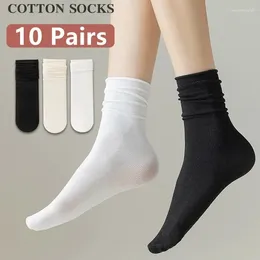 Women Socks 10 Pairs Thin Ice Silk Women's Long Tube Summer Cool Mid Calf Black And White Pile Ladies'