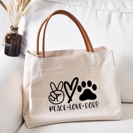 Shopping Bags Paws And Heart Printed Peace Love Dogs Women Canvas Tote Bag Gift For Dog Lovers Work Lady Fashion Beach