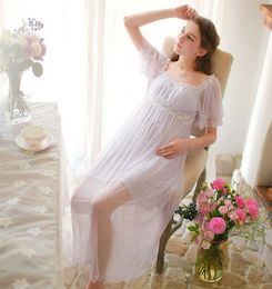 Pure Royal Memory Pure Mesh Lace Nightgown Princesa Manga curta Nightdress Ladies Sleepwear White Women039s Nightwear9863945