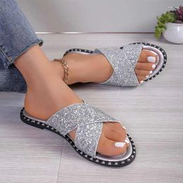 Slippers Bling Women Flats Fashion Shoes Casual Dress Sandals 2024 Summer Outdoor Walking Flip Flops Cozy Beach Mujer Slides