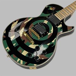 Camo Electric Guitar 6-string integrated electric guitar, military green body, high gloss, rosewood fingerboard, maple