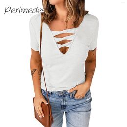 Women's T Shirts Camisetas Ladies Tees Summer Sexy Round Neck Solid Color Tee Shirt Slim-Fit Chest Hollowing Short Sleeve Top 2024 Fashion