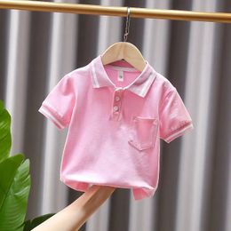 Fashion Kids Boys Girls Pink POLO Shirts Casual Solid Breathable Cotton T Shirt School Uniform Top Tees Clothes 27 Yrs 240522