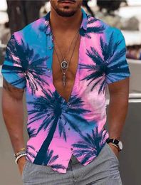 Men's Casual Shirts Coconut Tree Summer Hawaiian Shirt Unisex Palm Turndown Street Outdoor Short Sleeve Button-Down Clothing Harajuku