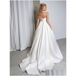 A-Line Wedding Dresses Pleat Sweetheart A Line Dress 2024 Side Slit Vestido De Noiva Satin Appliqued Women Bridal Gown Party Gowns Cus Otxgt