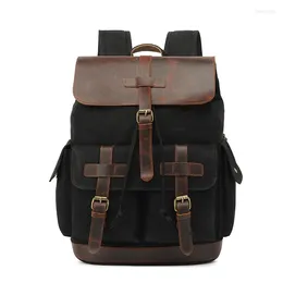 Backpack M393 Multifunction Unisex Hard Oil Waxed Canvas Leather Backpacks Waterproof Men For Travel 14" Laptop Back Packs