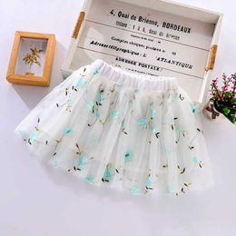 Skirts Fashion Flowers Embroidered Baby Girls Pleated Skirts Pretty Stars Sequin Princess Tutu Floral Girls Tulle Dance Clothes Faldas Y240522