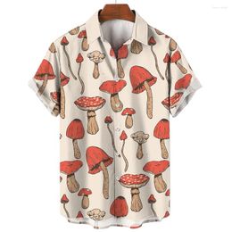Men's Casual Shirts 2024 Hawaiian Mushroom Plant Shirt For Men Short Plus Size 3d Print Tops Vintage Streetwear Soft Camping Vacation Summer