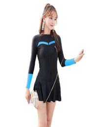 Sexy Women 2019 Long Sleeve Bathing Suit Summer Plus Size Sports Swimwear Cute Woman Zipper One Piece Swimsuit Skirts Bottom Beach1317634