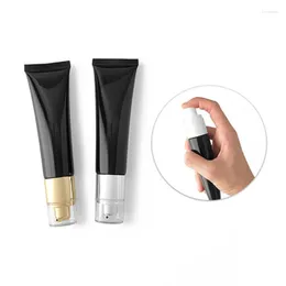 Storage Bottles 50ml Empty Black Glossy Lotion Pump Squeeze Tube Acrylic Lid Cosmetic Facial Cleanser Refillable Plastic Packaging Bottle