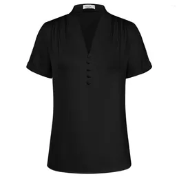Women's Blouses Jasambac Shirt Women V Neck Blouse OL Comfy Short Sleeve Pullover Tops T Summer Female T-Shirt Blusas Femininas