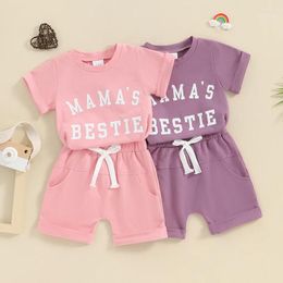 Clothing Sets Kids Baby Girls Summer Clothes Letter Print Short Sleeve Round Neck T-Shirts Solid Colour Shorts 2pcs Toddler Outfits