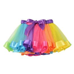 Skirts New Tutu Skirt Baby Girl Skirts 9M-8T Princess Mini Pettiskirt Party Dance Rainbow sheer Skirts Girls Clothing Childrens Clothing Y2405222LHC