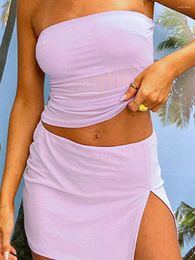 Skirts Women Two Piece Skirt Set Sexy Slim Fit Crop Top Low Waist Bodycon Mini 2Pcs Party Outfit Trendy Clubwear