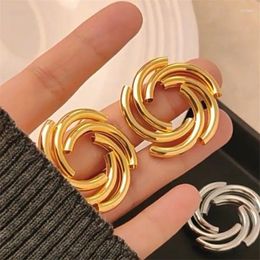 Stud Earrings XIALUOKE Vintage Geometric Metal Hollow Tube Flower For Women Unique Design Wheels Jewellery Gifts