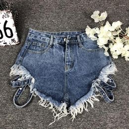 Women's Jeans High Street Lady Fashion Short Women Washed Black Blue Denim Shorts Tassel Bandage Harajuku Female Spring