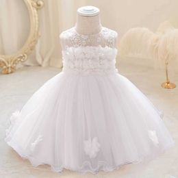 Christening dresses Baby Baptist Girl Party Dress Baby Tulle Flower First Birthday Princess Girl White Wedding Dress Baby Princess Prom Dress Q240521