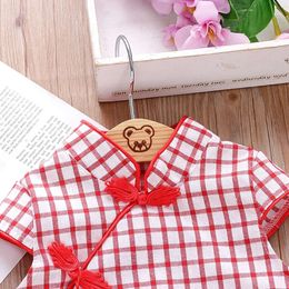 Summer Baby Girl Dress Chinese Style Tassel Pendant Plaid Short Sleeve Skirt
