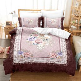 Bedding sets Flower Down Duvet Cover Set with Colorful 3D Printing King Queen Full Size Polyester Comfortable Suitable for Girls and Children H240521 JKQ0