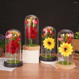 Table Lamps Eternal Flower LED Light Foil In Glass Cover Tabletop Decoration Anniversary Wedding Valentines Day Girlfriend Favors