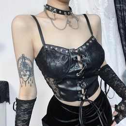 Women's Tanks Gothic Tops 2024 Halter Vest Leather Strappy Music Festival Punk Studded Suspenders For Women