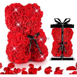 Decorative Flowers Wreaths Artificial Rose Bear Teddy For Women Girlfriend Anniversary Christmas Valentines Gifts Drop Delivery Ho Dh0S1