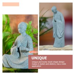 2 Pcs Bonsai Micro Landscape Buddha Statue Ornament Garden Monk Sculpture Stone for Zen