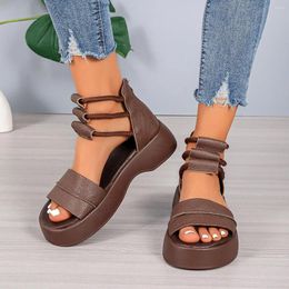 Dress Shoes Women Luxury Gladiator Sandals Summer Open Toe Chunky Platform Leather Back Zipper Casual Roman Plus Size 43