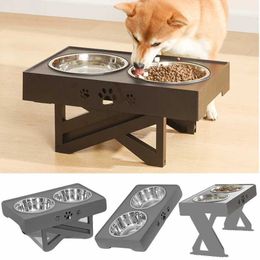 Cat Bowls Feeders Dogs Double Non-Slip Bowl Adjustable Heights Pet Food Feeding Dish Small Medium Big Water Feeder Removable H240522