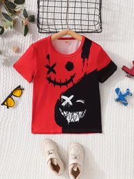 Clothing Sets Boy's Summer Devil Smile Pattern T-shirt Short Sleeve Round Neck