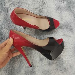 Sandals Dress Shoes 2024 New Women Pumps Sexy Platform Peep Toe 14cm Extremely High Heels Stiletto Patent Leather Party Nighclub Red Wedding Shoes J240522