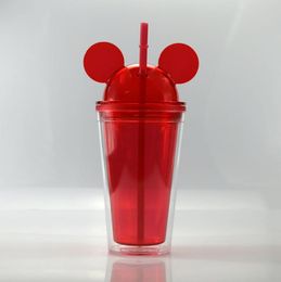 450ML Mouse Ear Tumbler Acrylic Tumbler 8 Colours Double Wall Kids Tumbler with Dome Lid and Same Colour Straw Cute Kids Water Bottl5404838