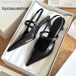 Toteme high women designer shoes shoes luxury pointed heeled designer sandals professional formal shoes leather shallow mouth back strap black female sandals 3440
