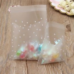 Gift Wrap 100pcs White Dots Transparent Frosted OPP Plastic Bag Cookie Candy Packaging Pouch Box Self Adhesive Seal Storage Bags