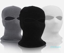 Beanies Unisex 2Hole Knitted Ski Mask Balaclava Hat Winter Solid Colour Full Face Cover Neck Gaiter Outdoor Windproof Beanie Cap16915042